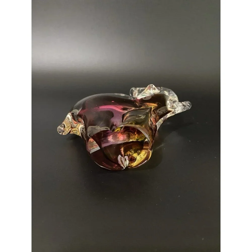 Clear Glass Elephant Figurine Paperweight Purple & Amber Collector 6